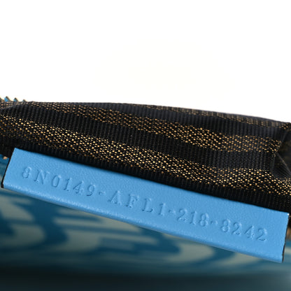 Fendi X SARAH COLEMAN Glazed Fabric Jacquard Vitello King FF Vertigo Medium Flat Pouch Cyber Blue White 7 of 9
