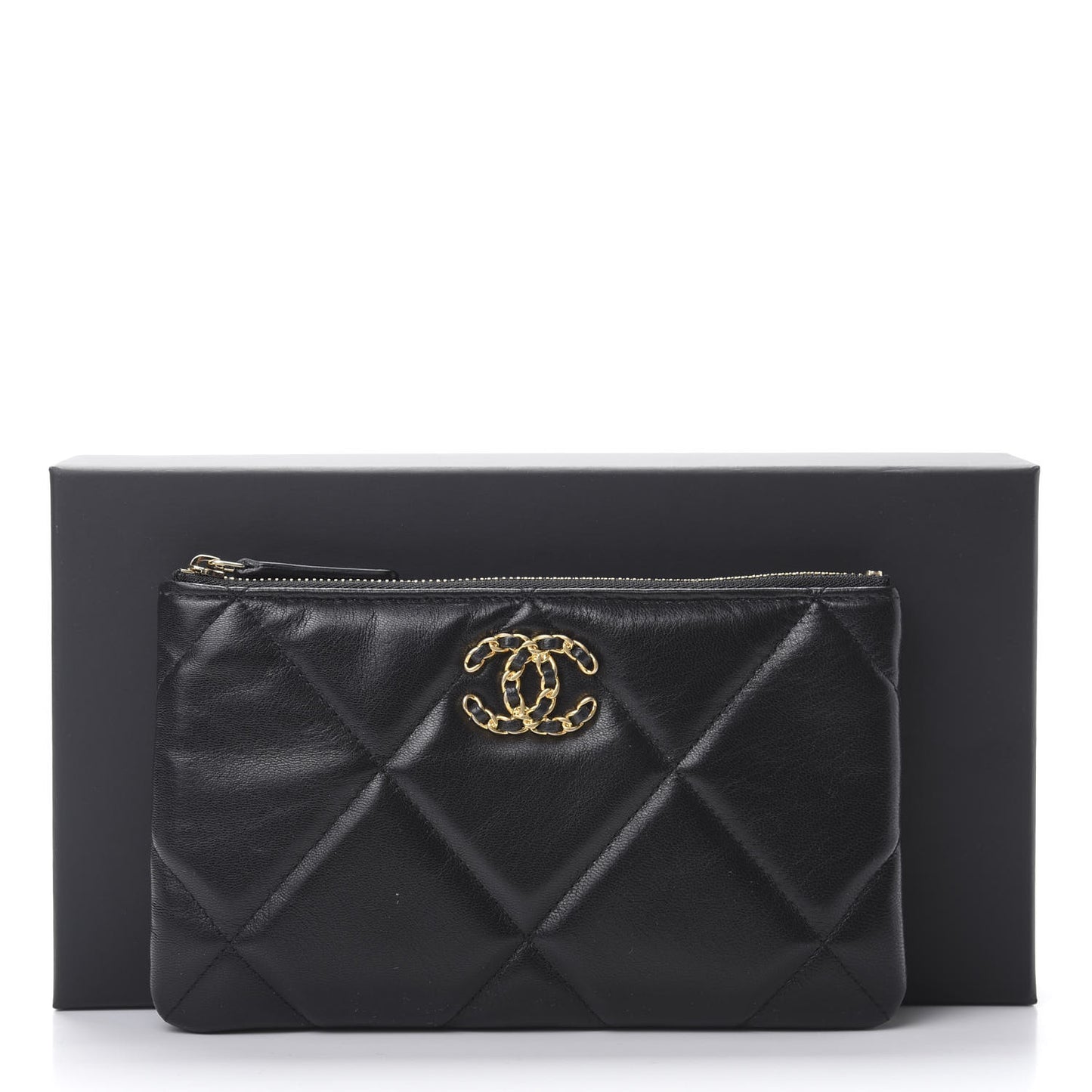 Shiny Goatskin Quilted Small 19 Pouch Black