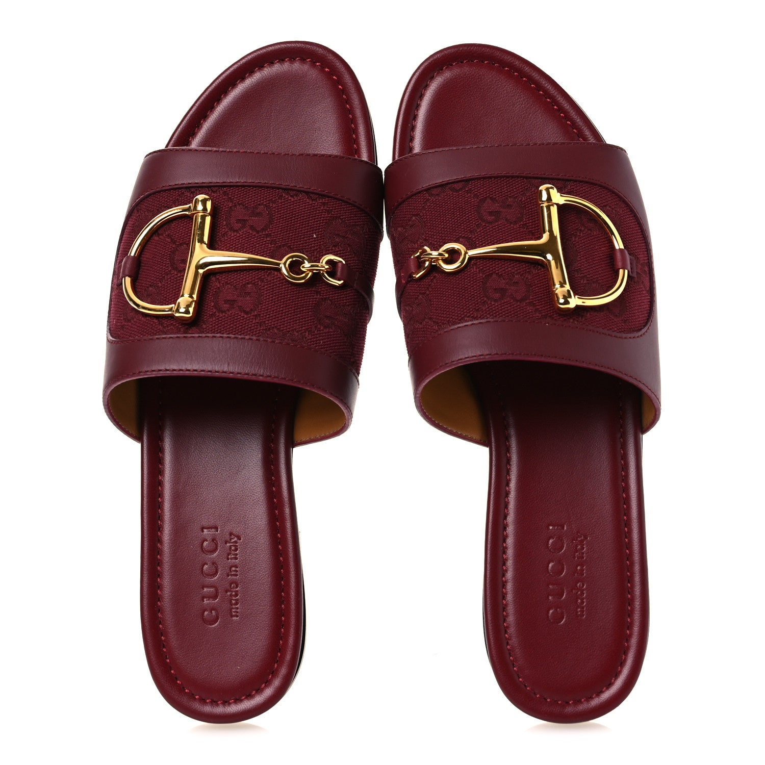 Gucci Calfskin Monogram Horsebit Womens Slide Sandals 38.5 Rosso Ancora 2 of 10