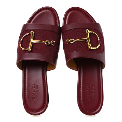 Gucci Calfskin Monogram Horsebit Womens Slide Sandals 38.5 Rosso Ancora 2 of 10