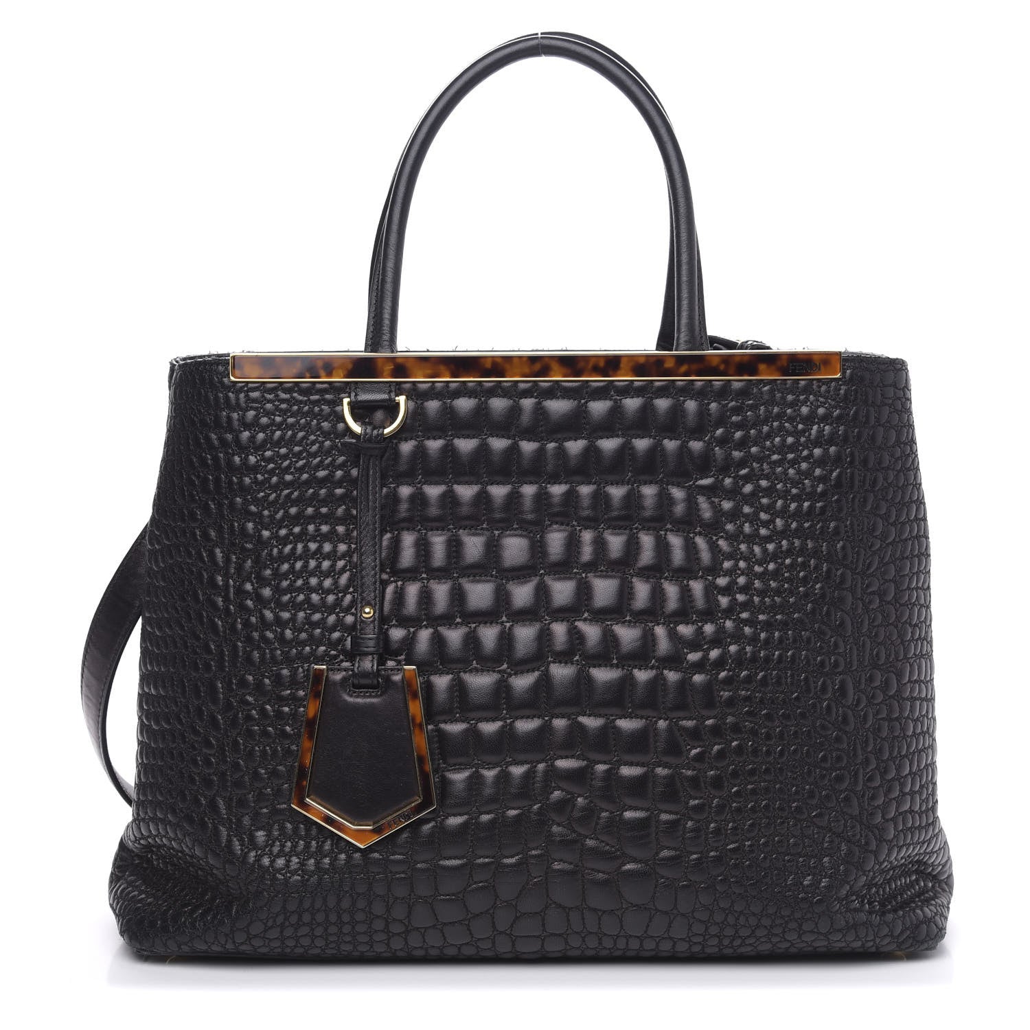 Fendi Nappa Crocodile Trapuntata Medium 2Jours Tote Black 1 of 16