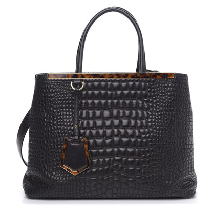 Fendi Nappa Crocodile Trapuntata Medium 2Jours Tote Black 1 of 16
