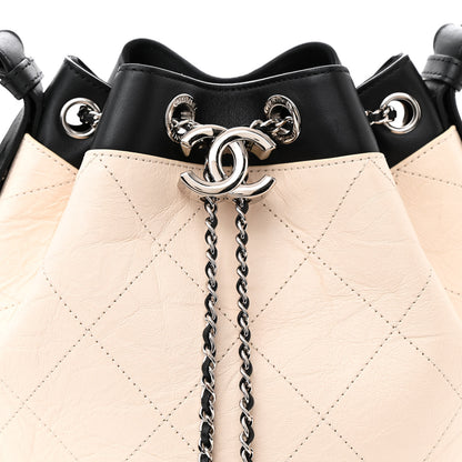 Chanel Aged Calfskin Quilted CC Chain Bucket Drawstring Bag Ivory Black 8 of 10
