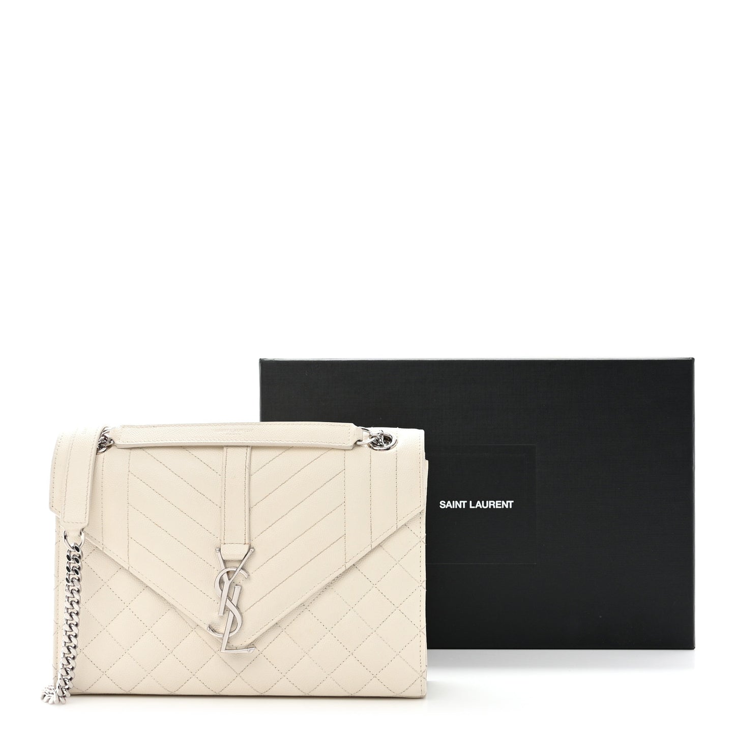 SAINT LAURENT Grain De Poudre Textured Mixed Matelasse Medium Triquilt Monogram Satchel Porcellana