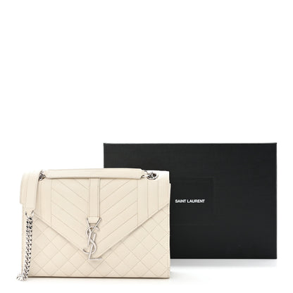 Saint Laurent SAINT LAURENT Grain De Poudre Textured Mixed Matelasse Medium Triquilt Monogram Satchel Porcellana 11 of 11