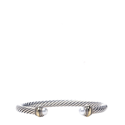 David Yurman Sterling Silver 14K Yellow Gold Pearl 5mm Cable Classics Bracelet 1 of 5