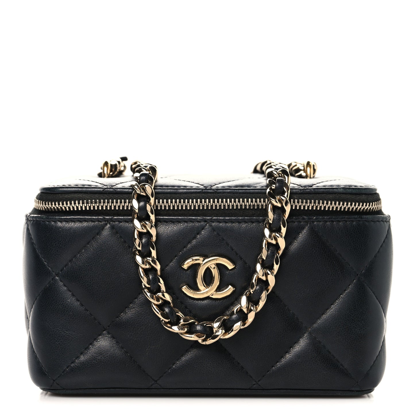 Lambskin Resin Elegant Chain Small Vanity Case Black