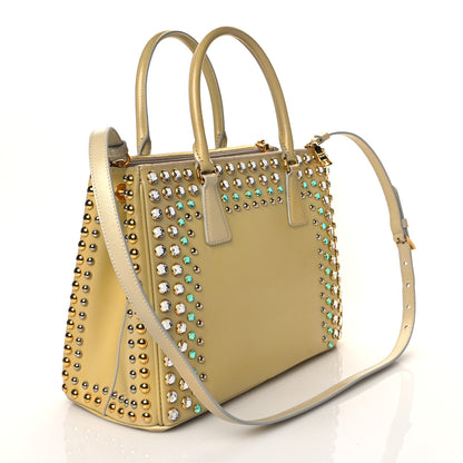 Prada Saffiano Vernice Studded Crystal Galleria Double Zip Tote Talco 2 of 9