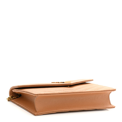 Saint Laurent Grain De Poudre Matelasse Chevron Monogram Envelope Chain Wallet Dune 3 of 10
