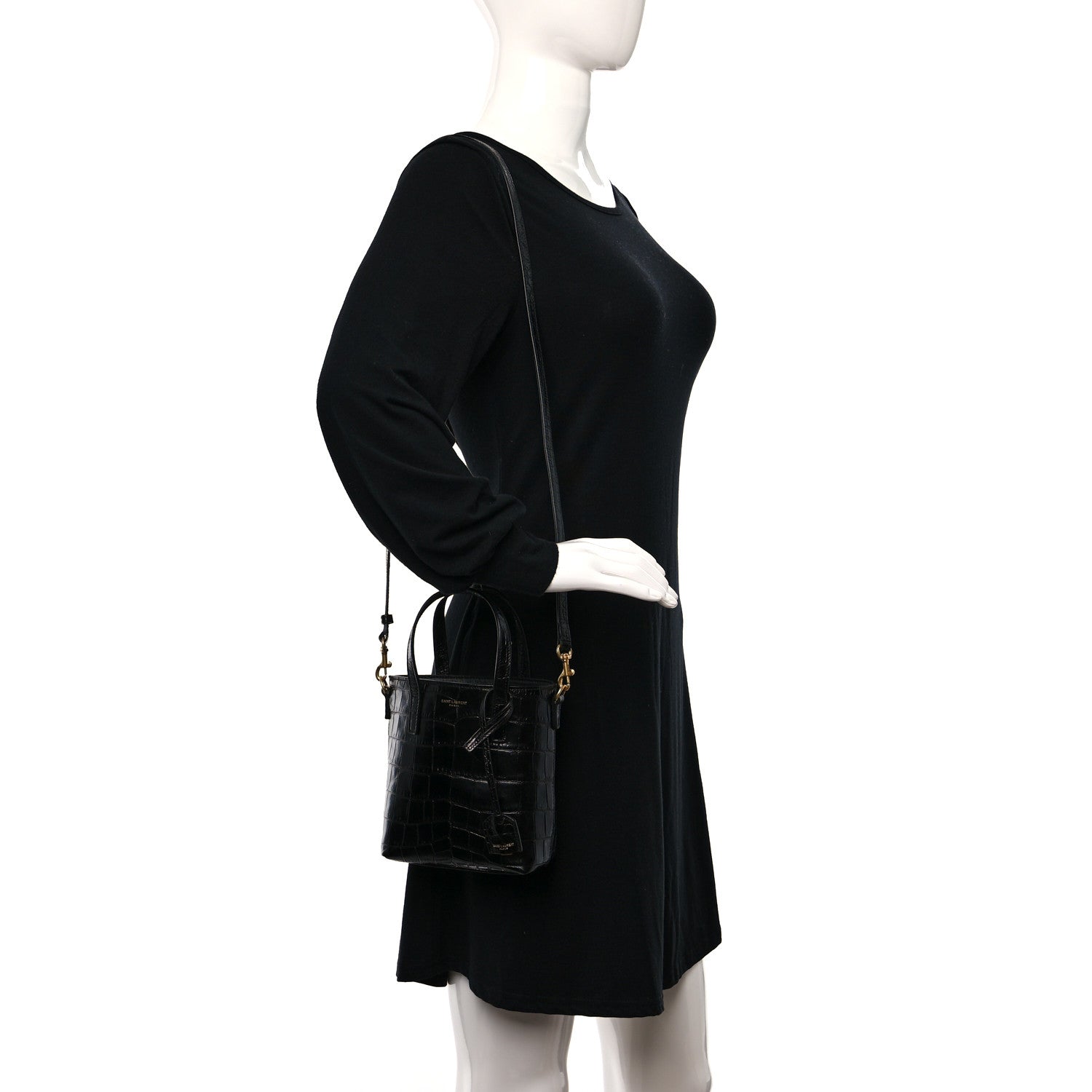 Saint Laurent Calfskin Crocodile Embossed Paris Mini Toy Shopper Tote Black 2 of 10