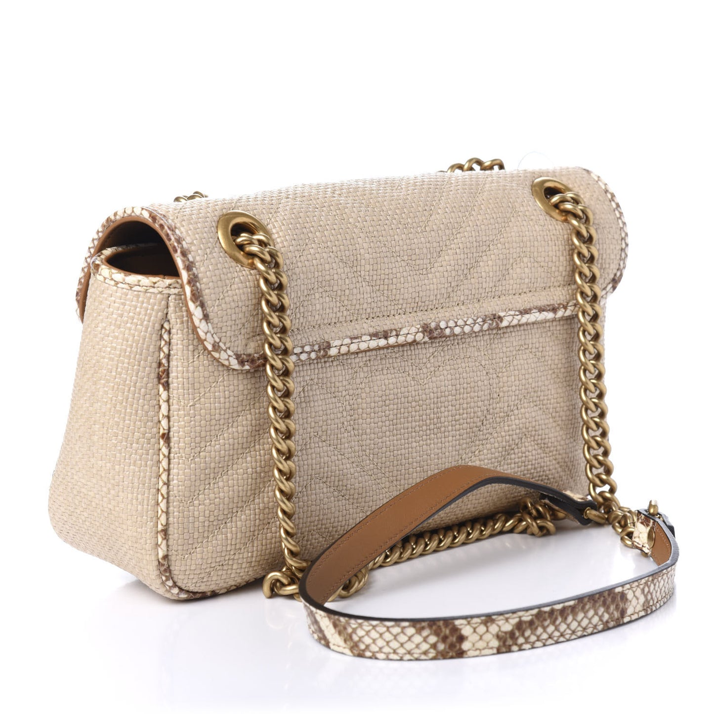 Raffia Elaphe Matelasse Small GG Marmont Shoulder Bag Natural Cream Brown