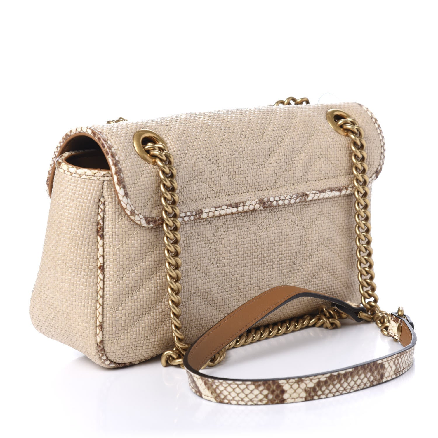 Gucci Raffia Elaphe Matelasse Small GG Marmont Shoulder Bag Natural Cream Brown 3 of 10