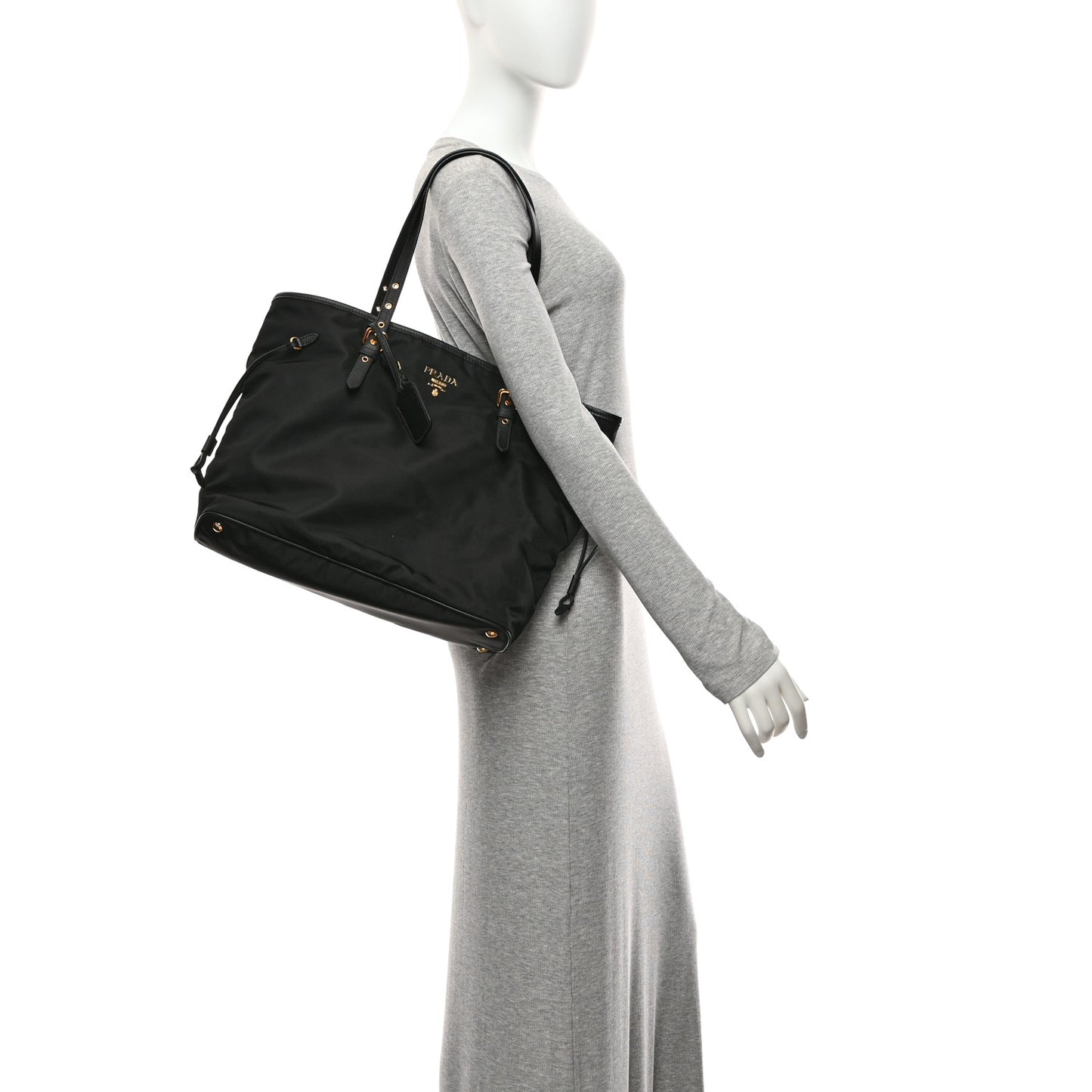 Tessuto Nylon Saffiano Shopping Tote Black