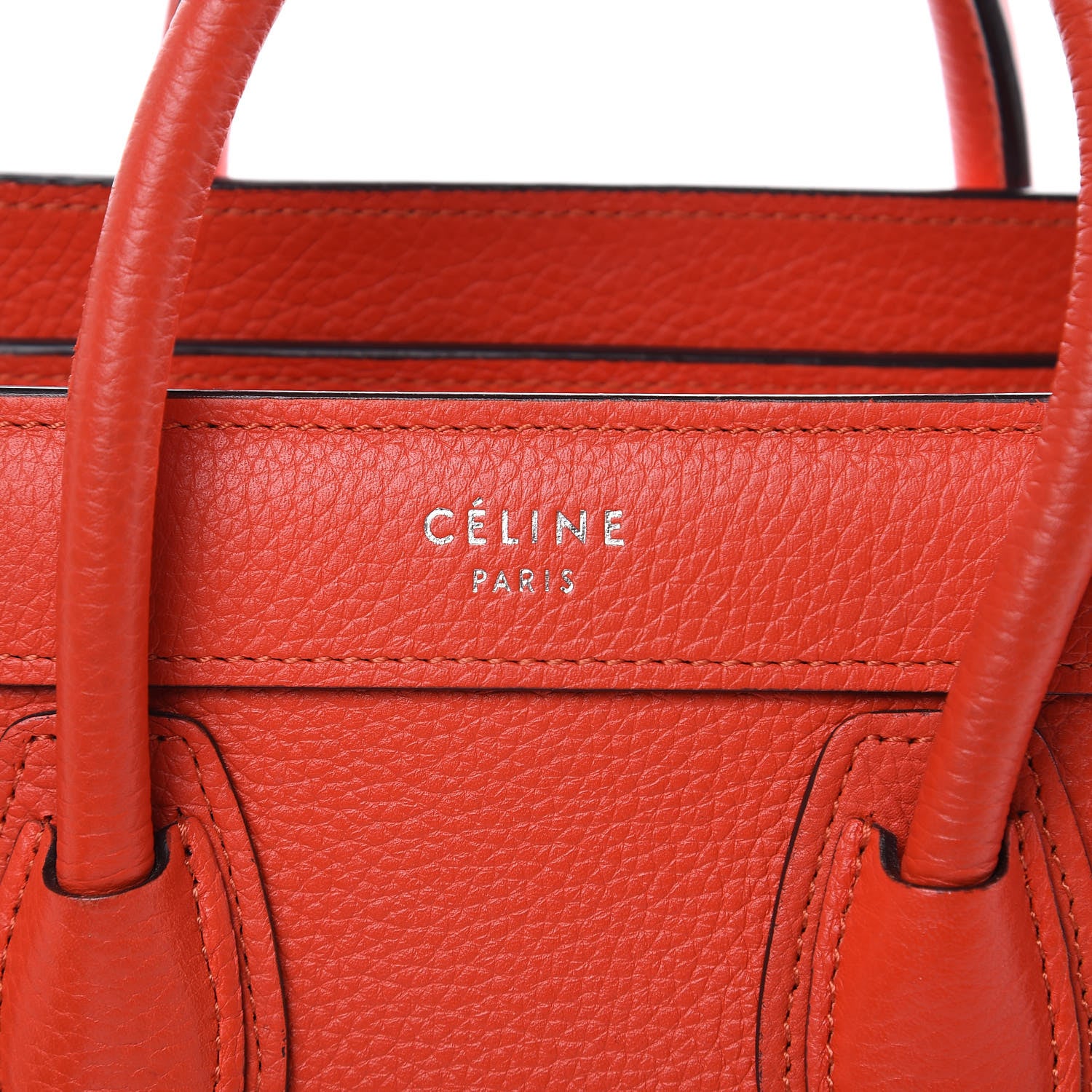 Celine Drummed Calfskin Nano Luggage Vermillion 7 of 12