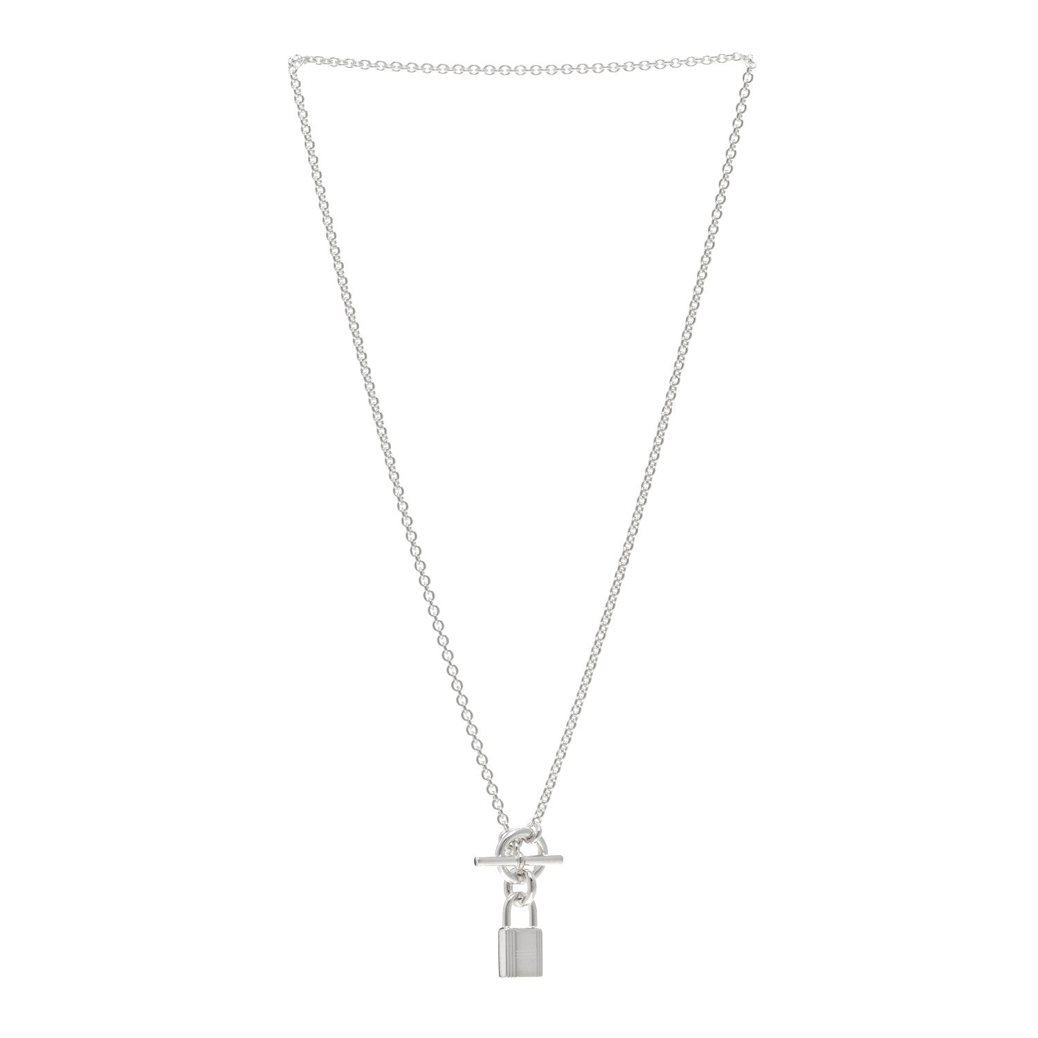 Hermes Sterling Silver Cadenas Kelly Lock Pendant Necklace 3 of 4