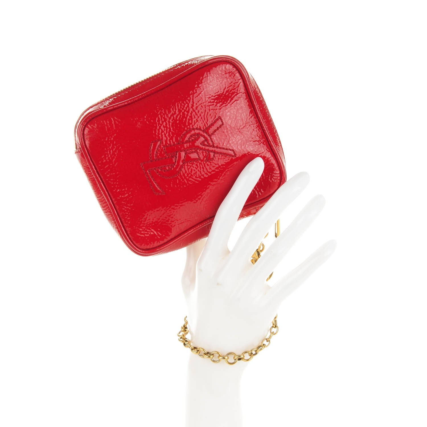 Saint Laurent Textured Patent Mini Wristlet Red 2 of 7