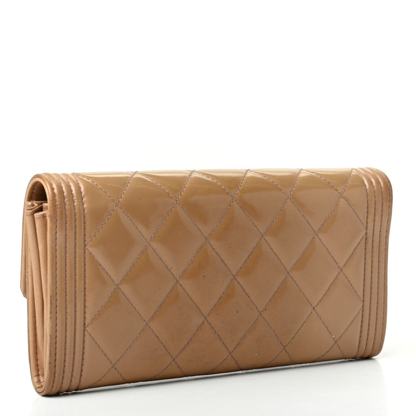 Iridescent Patent Calfskin Quilted Boy Flap Wallet Dark Beige