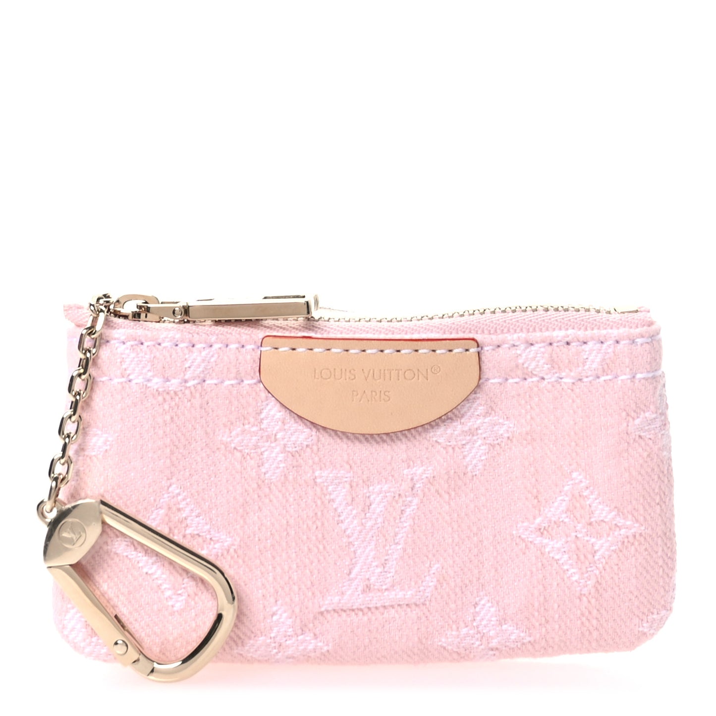 Monogram Denim Key Pouch Washed Pink