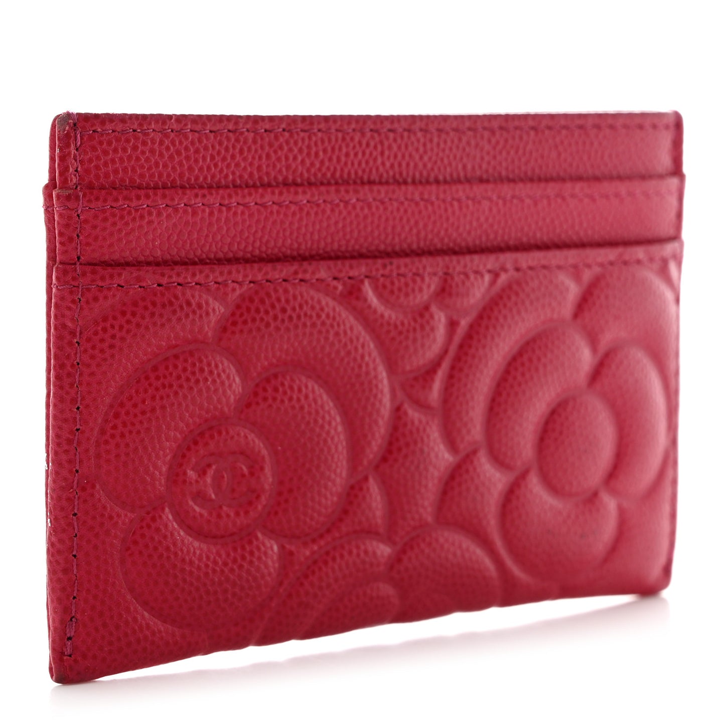 Caviar Camellia Embossed Card Holder Fuchsia