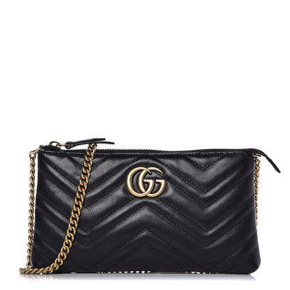 Gucci Calfskin Matelasse Mini GG Marmont Chain Bag Black 1 of 7