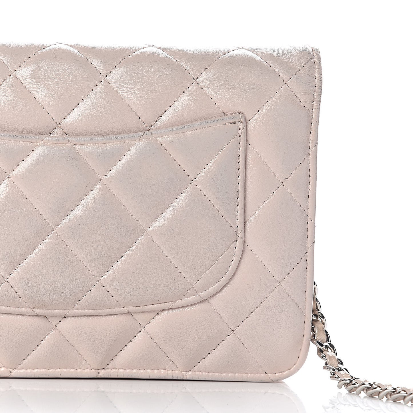 Lambskin Quilted Wallet On Chain WOC Rose Pale