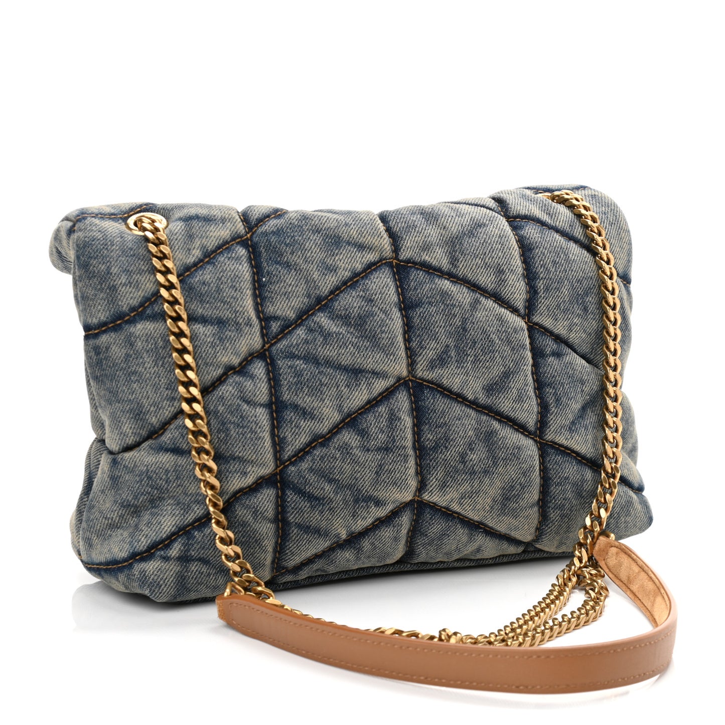 Denim Quilted Toy Loulou Puffer Monogram Chain Satchel Rodeo Blue