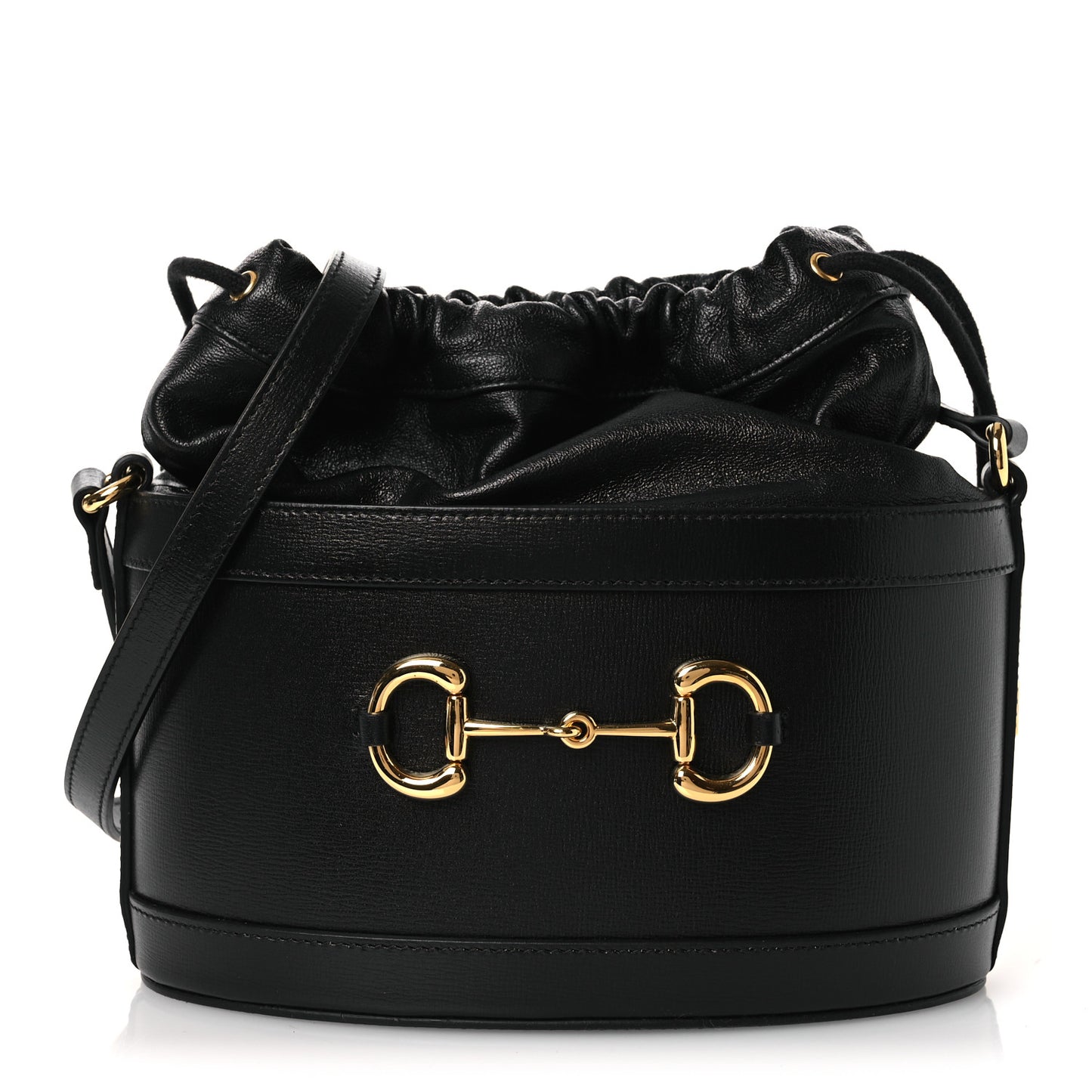 Azalea Sakai Calfskin Horsebit 1955 Drawstring Bucket Bag Black