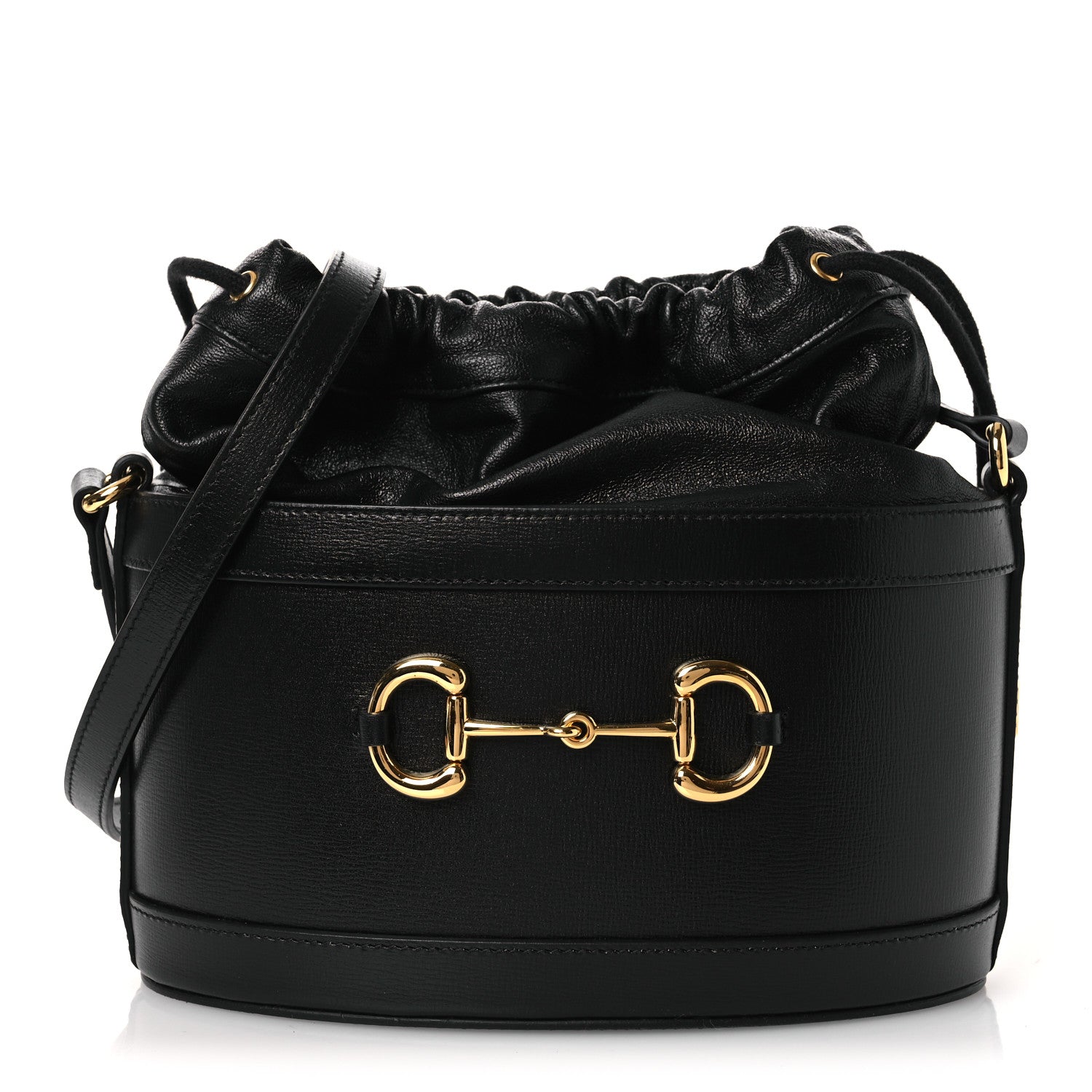 Gucci Azalea Sakai Calfskin Horsebit 1955 Drawstring Bucket Bag Black 1 of 10