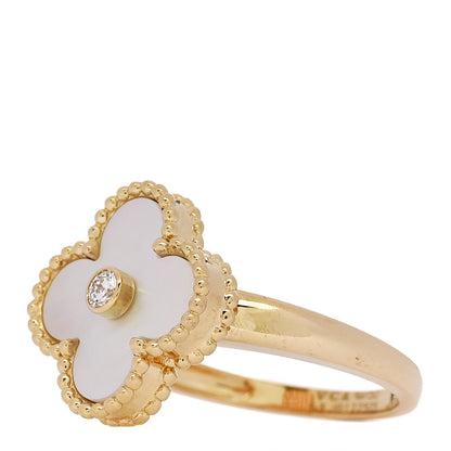 Van Cleef & Arpels 18K Yellow Gold Diamond Mother of Pearl Vintage Alhambra Ring 53 6.5 3 of 6