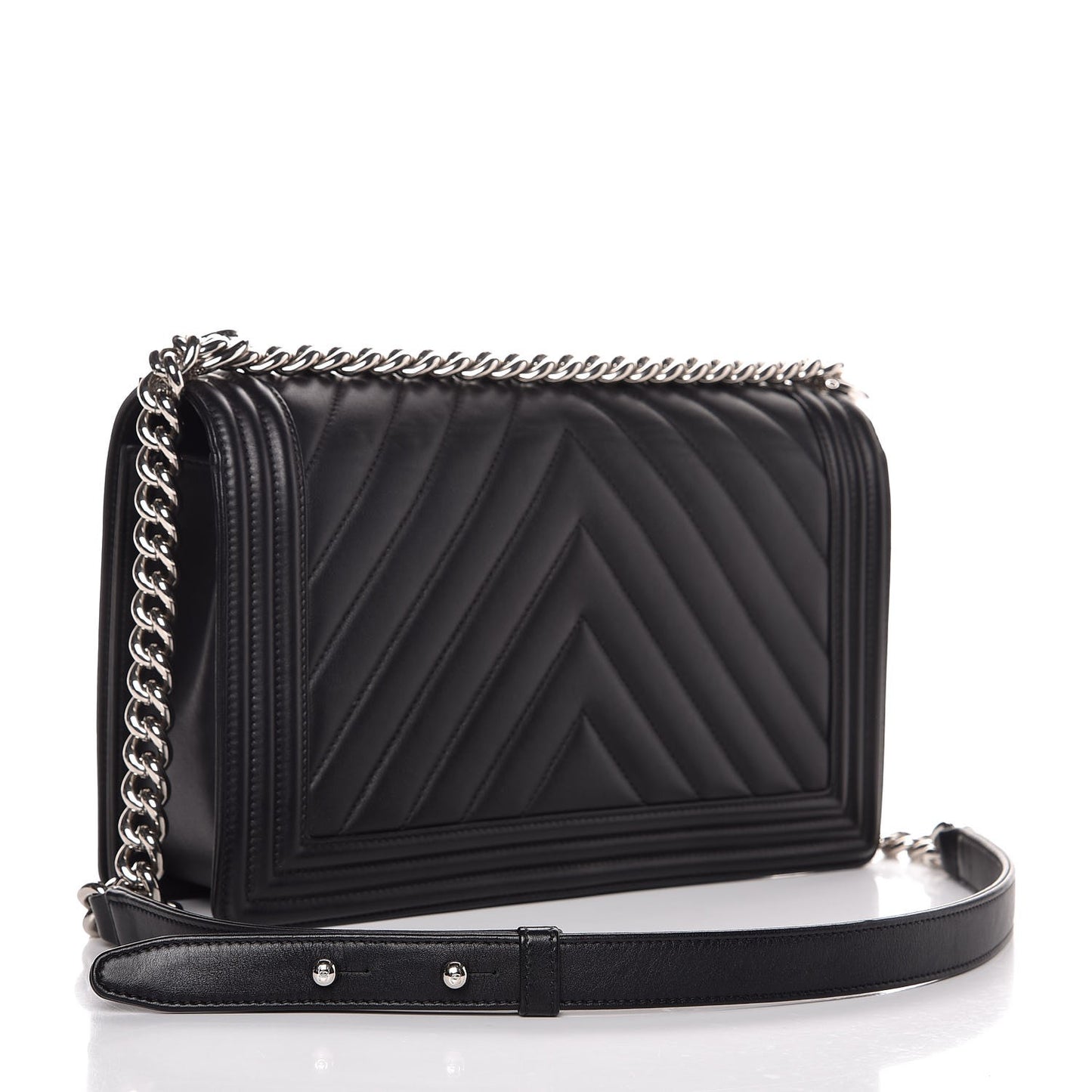 Calfskin Chevron Quilted New Medium Boy Flap Black