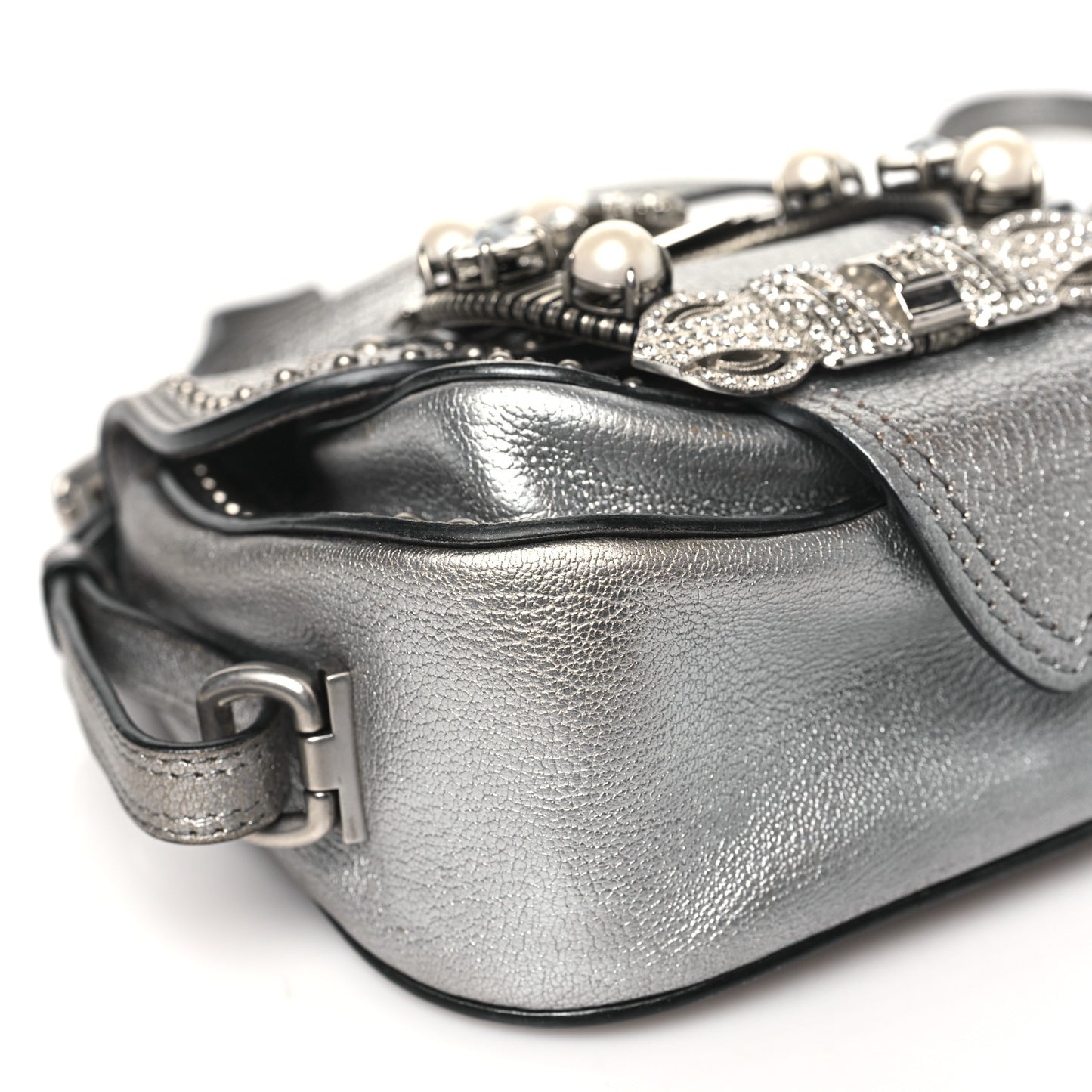 Goatskin Madras Soft Calfskin Crystal Embellished Dahlia Shoulder Bag Chrome