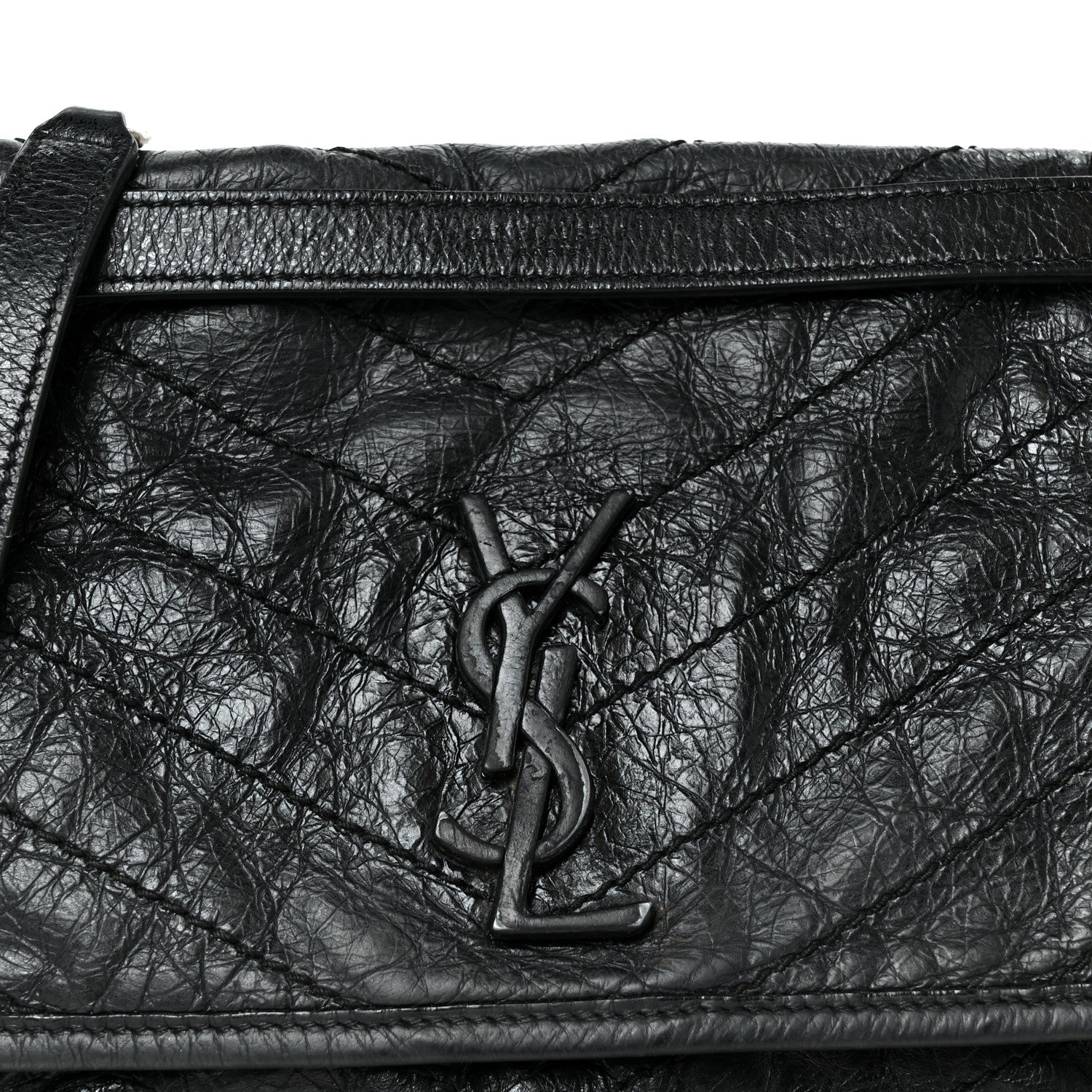 Saint Laurent Crinkled Calfskin Matelasse Monogram Medium Niki Chain Satchel Black 8 of 10