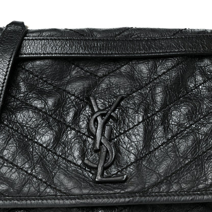 Saint Laurent Crinkled Calfskin Matelasse Monogram Medium Niki Chain Satchel Black 8 of 10