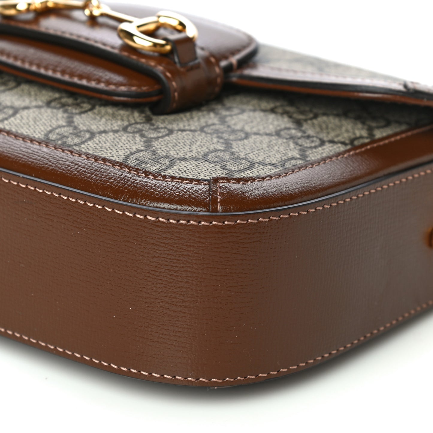 GG Supreme Monogram Web Mini Horsebit 1955 Shoulder Bag Beige Brown Sugar