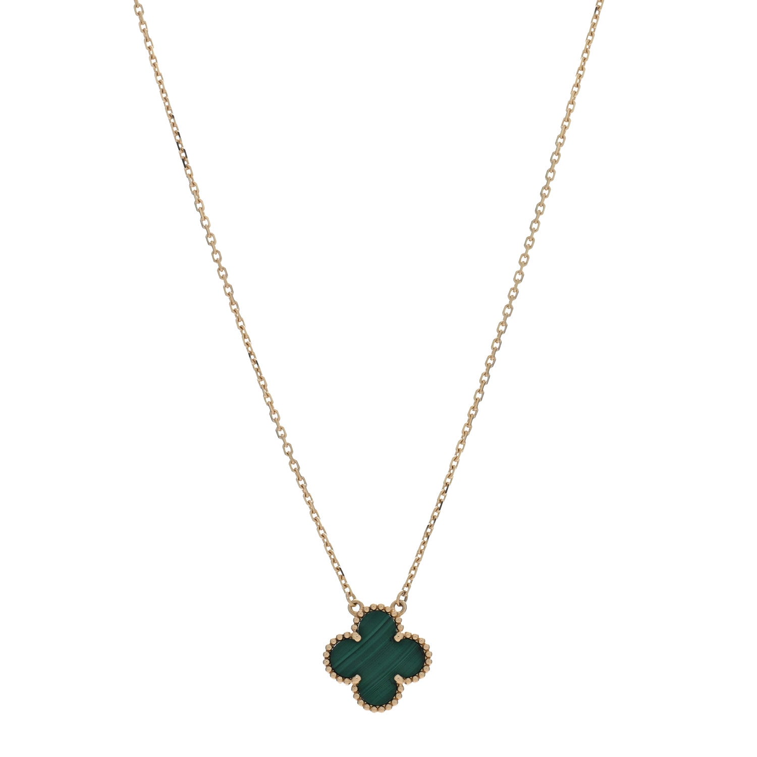 Van Cleef & Arpels 18K Yellow Gold Malachite Vintage Alhambra Pendant Necklace 1 of 5