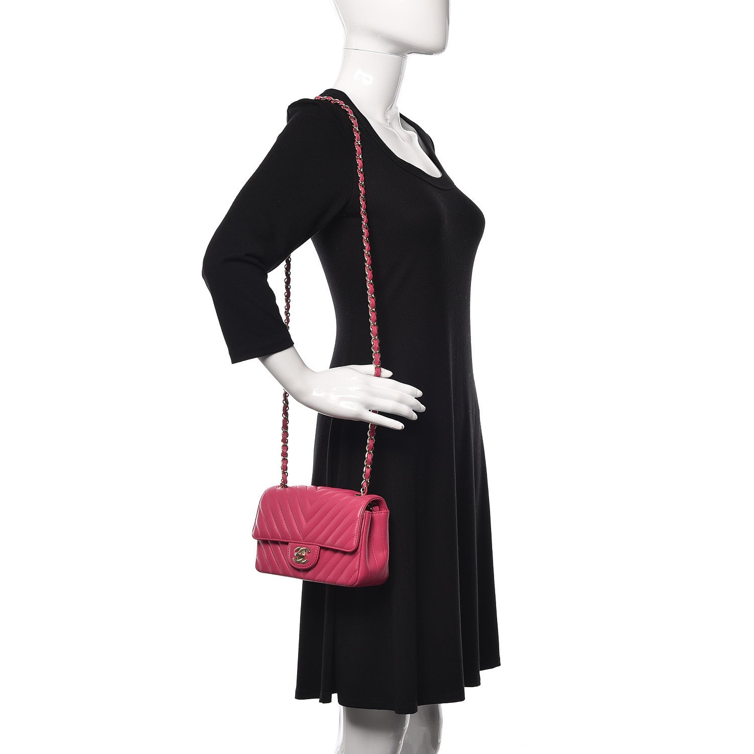 Chanel Lambskin Chevron Quilted Mini Rectangular Flap Fuchsia 2 of 17