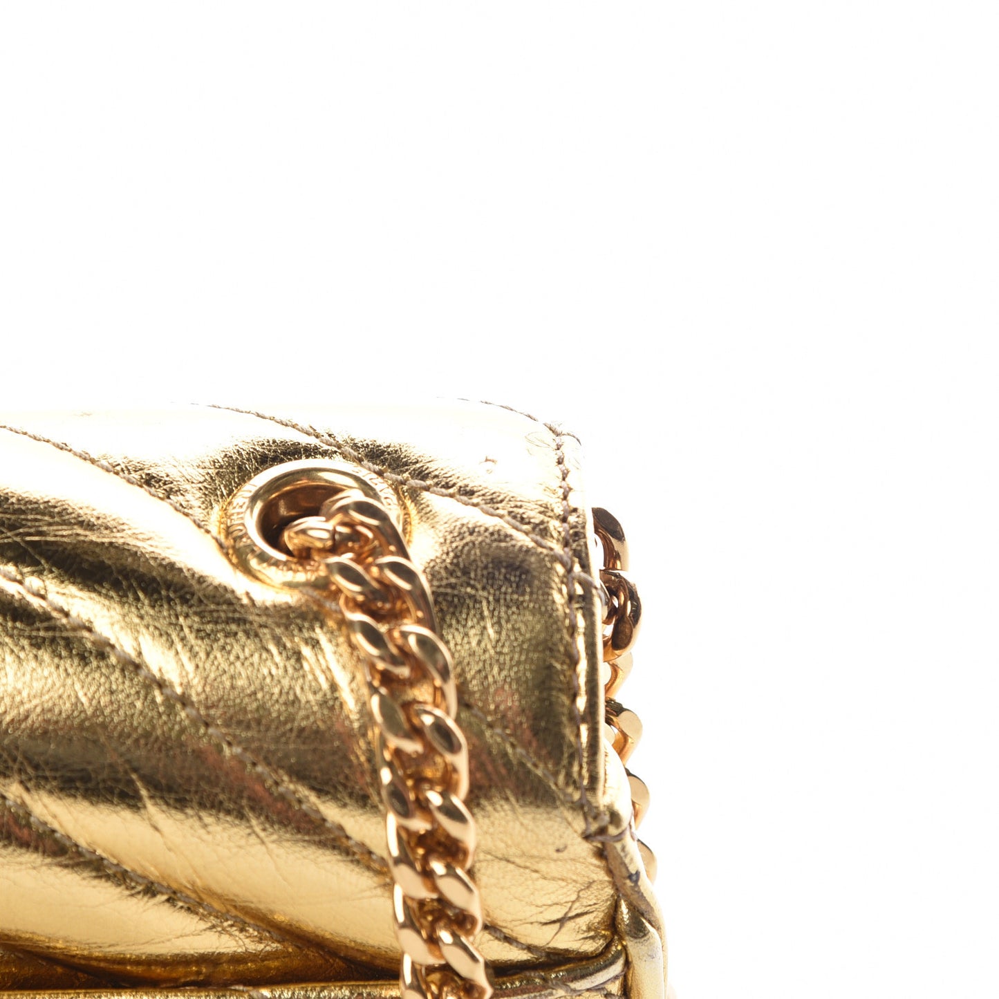 Metallic Calfskin Matelasse Monogram Small Bubble Chain Crossbody Gold