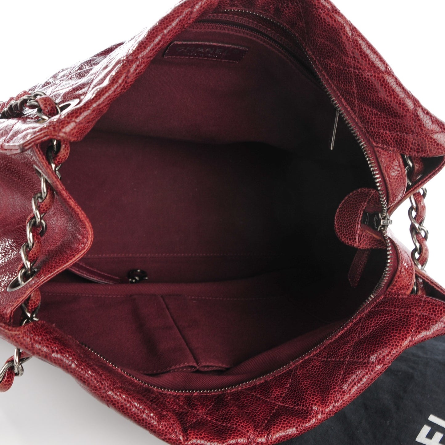 Crumpled Grained Calfskin CC Crave Tote Burgundy