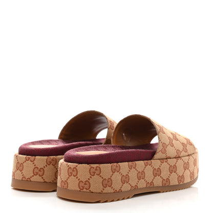 Gucci Canvas GG Monogram Angelina Platform Slide Sandals 38 Beige Ruggine 4 of 9