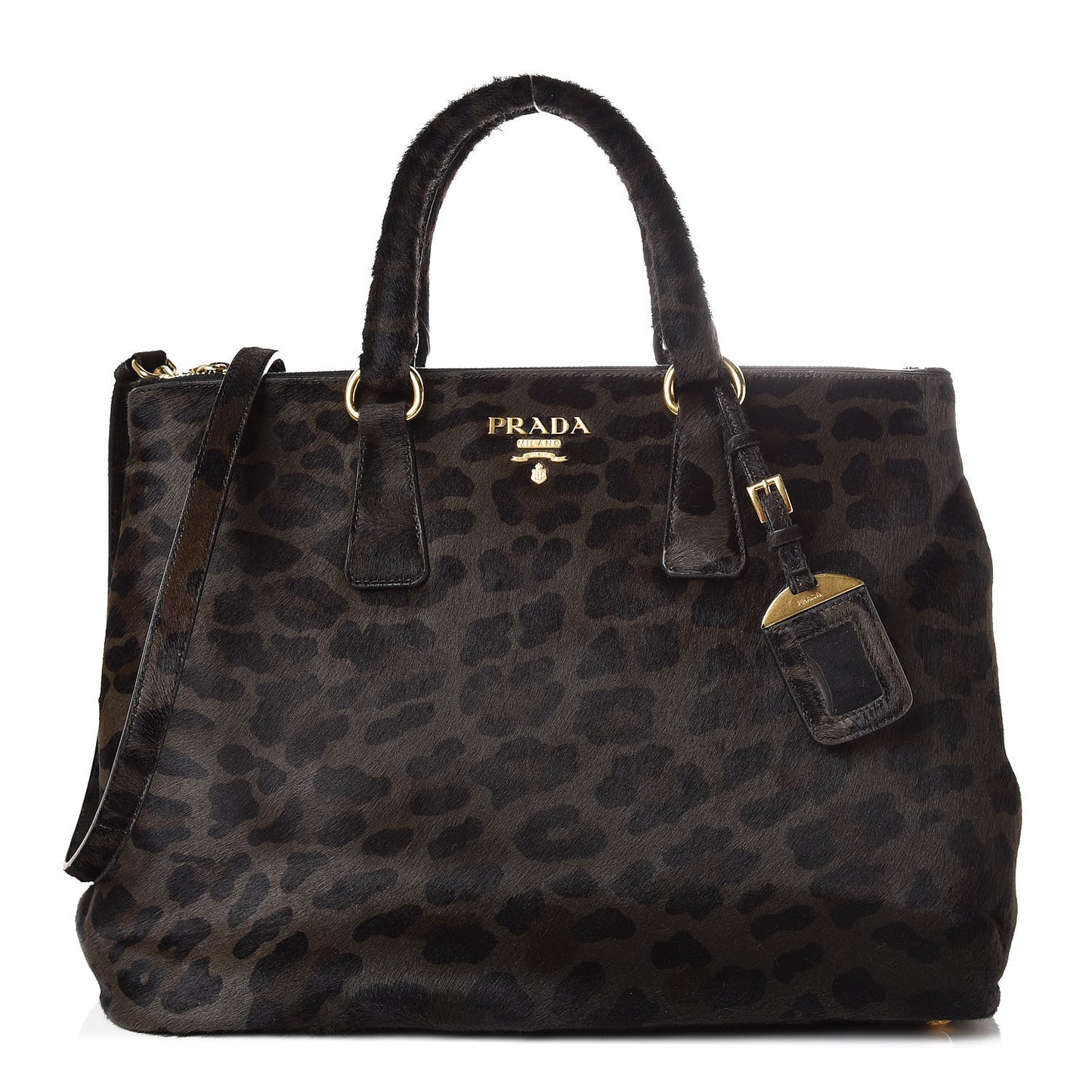 Calf Hair Leopard Print Medium Galleria Double Zip Tote Mimetico