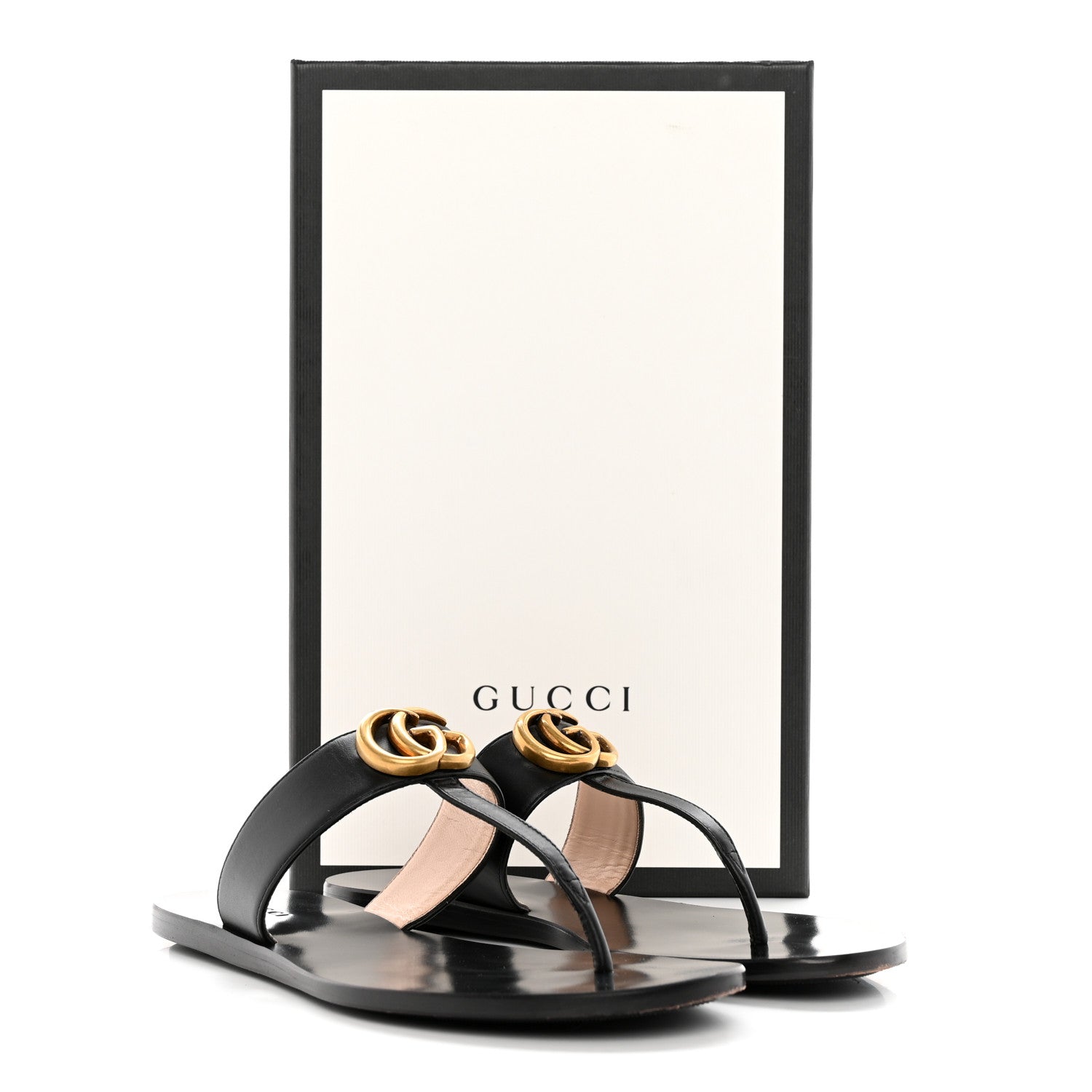 Gucci Calfskin GG Marmont Thong Sandals 37.5 Black 16 of 16