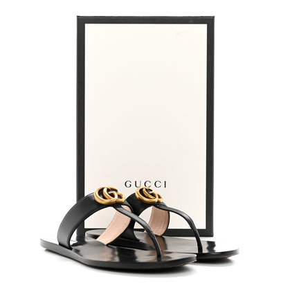 Gucci Calfskin GG Marmont Thong Sandals 37.5 Black 16 of 16