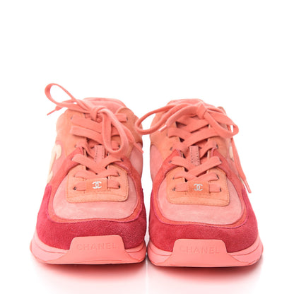 Chanel Nylon Lambskin Suede Calfskin CC Sneakers 37.5 Pink 2 of 8