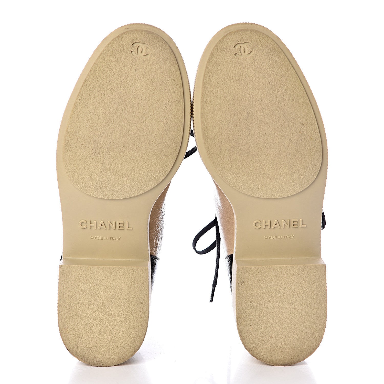 Chanel Crumpled Calfskin Lace Up Short Boots 38 Beige Black 7 of 8