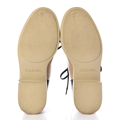 Chanel Crumpled Calfskin Lace Up Short Boots 38 Beige Black 7 of 8