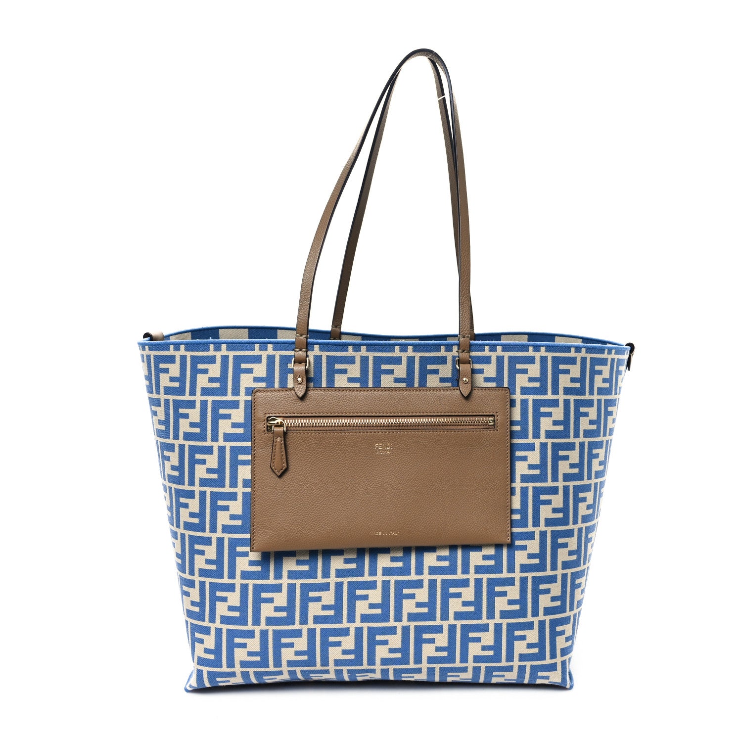 Fendi Pequin Vitello Reversible Large Shopping Tote Blue 10 of 17