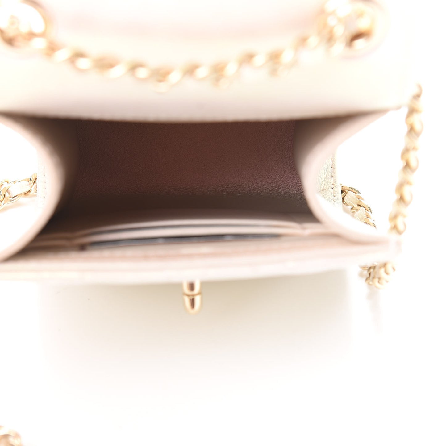 Iridescent Lambskin Quilted CC Phone Holder Ivory