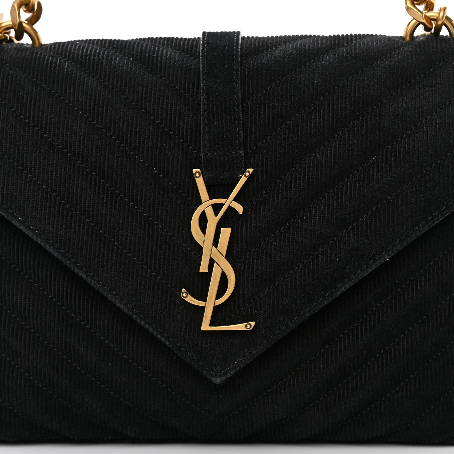 Saint Laurent Corduroy Matelasse Chevron Monogram Medium College Bag Softy Black 8 of 15