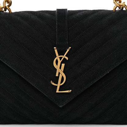 Saint Laurent Corduroy Matelasse Chevron Monogram Medium College Bag Softy Black 8 of 15