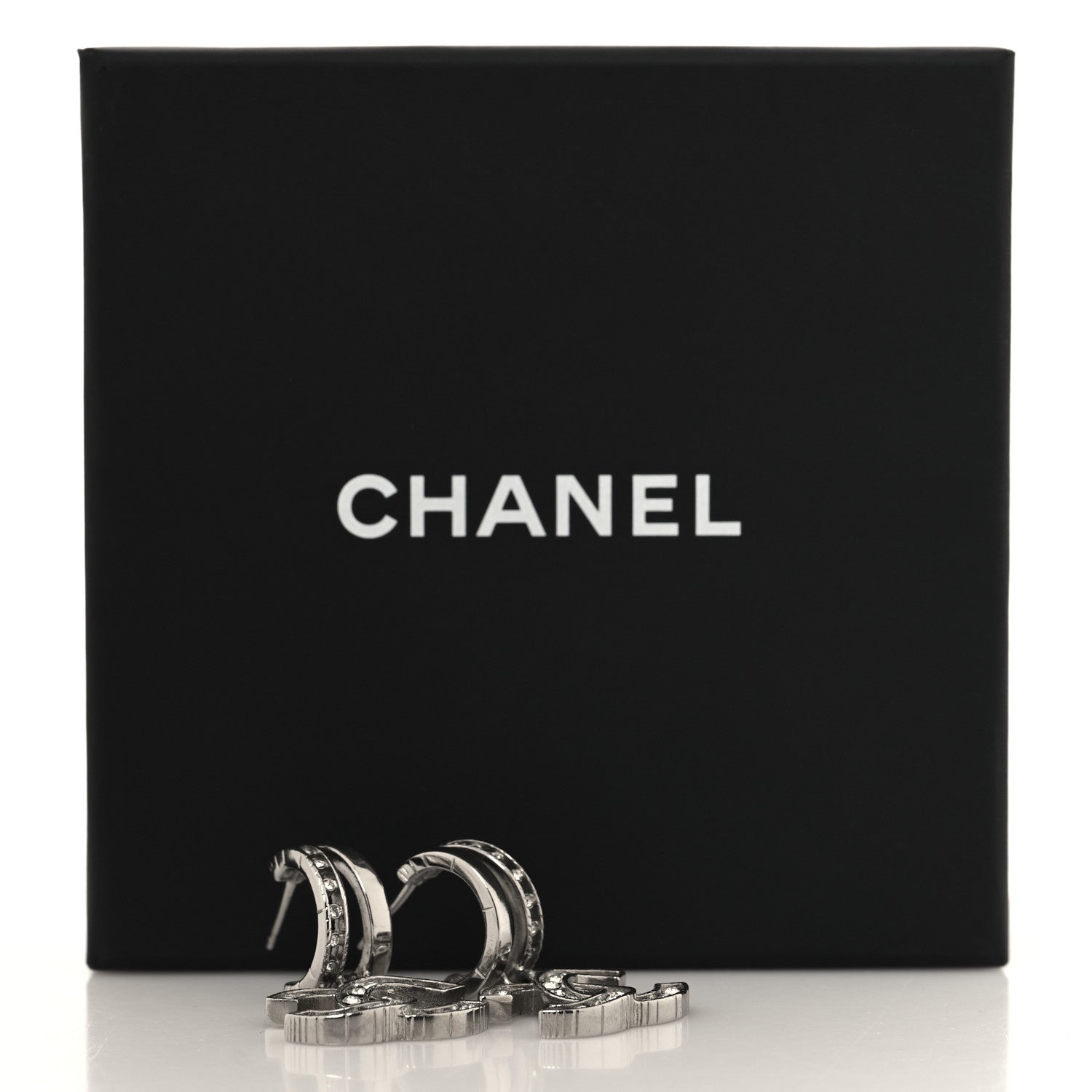 Chanel Crystal CC Drop Earrings Silver 5 of 5